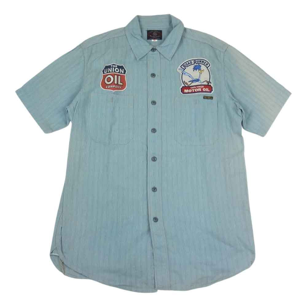 TOY'S McCOY トイズマッコイ ROAD RUNNER 半袖 ワークシャツ ロードランナー ワッペン付き ブルー系 16【中古】