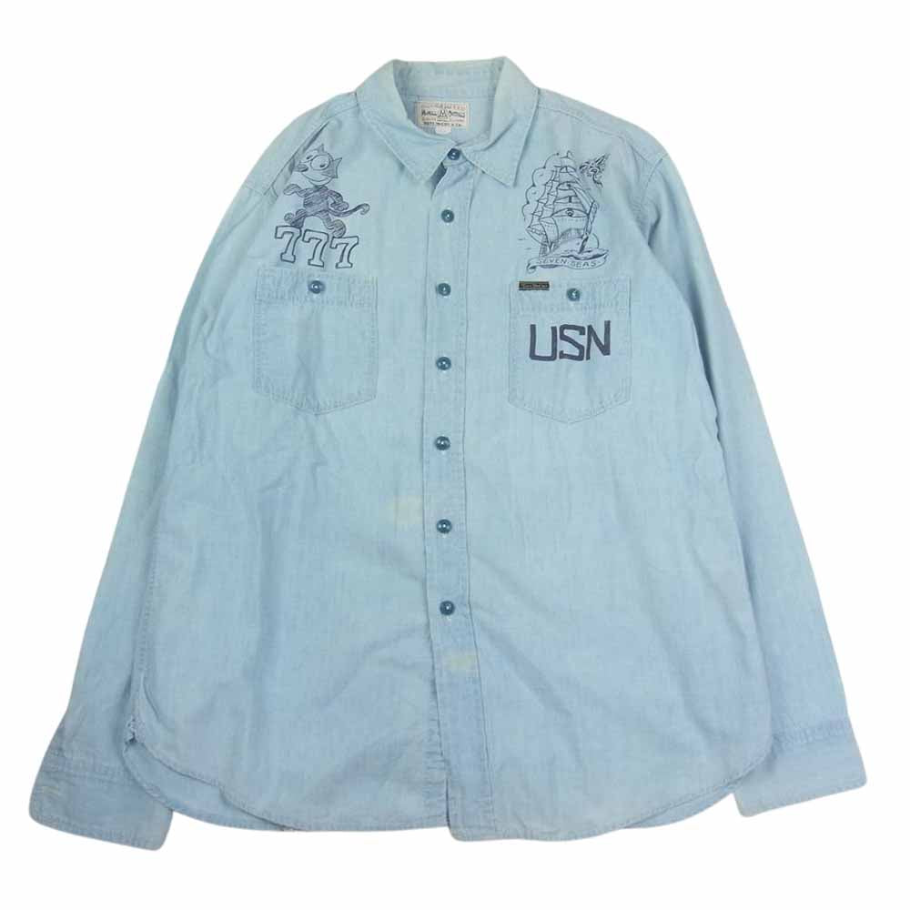 TOY'S McCOY トイズマッコイ McHILL OVERALL FELIX フェリックス プリント シャンブレー 長袖 シャツ インディゴブルー系 17【中古】