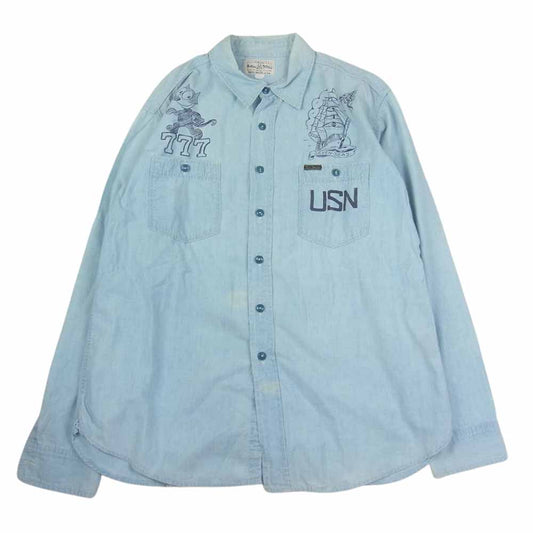 TOY'S McCOY トイズマッコイ McHILL OVERALL FELIX フェリックス プリント シャンブレー 長袖 シャツ インディゴブルー系 17【中古】