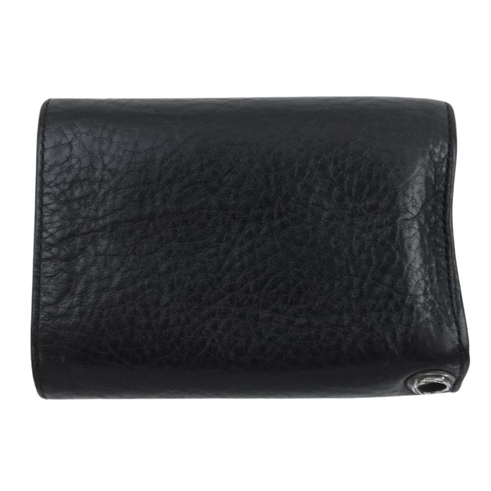 CHROME HEARTS クロムハーツ（原本無） 3 FOLD HEAVY LEATHER WALLET レザー 3フォールド クロスボタン 三つ折り コンパクト ウォレット ブラック系【中古】