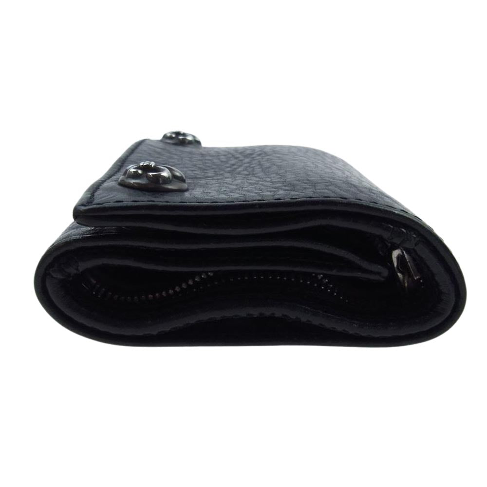 CHROME HEARTS クロムハーツ（原本無） 3 FOLD HEAVY LEATHER WALLET レザー 3フォールド クロスボタン 三つ折り コンパクト ウォレット ブラック系【中古】