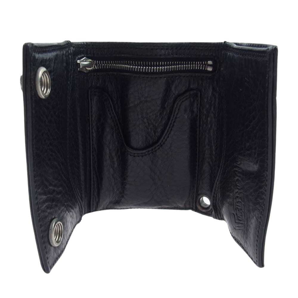 CHROME HEARTS クロムハーツ（原本無） 3 FOLD HEAVY LEATHER WALLET レザー 3フォールド クロスボタン 三つ折り コンパクト ウォレット ブラック系【中古】