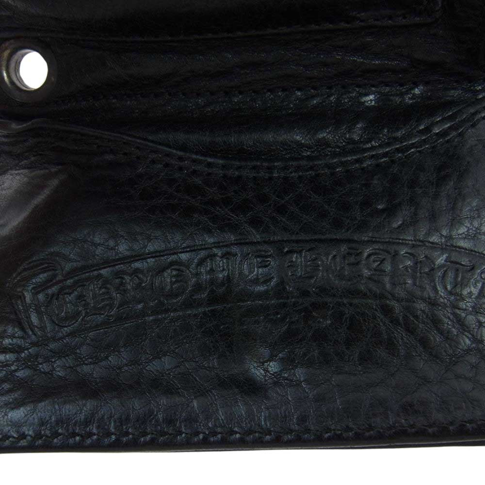 CHROME HEARTS クロムハーツ（原本無） 3 FOLD HEAVY LEATHER WALLET レザー 3フォールド クロスボタン 三つ折り コンパクト ウォレット ブラック系【中古】