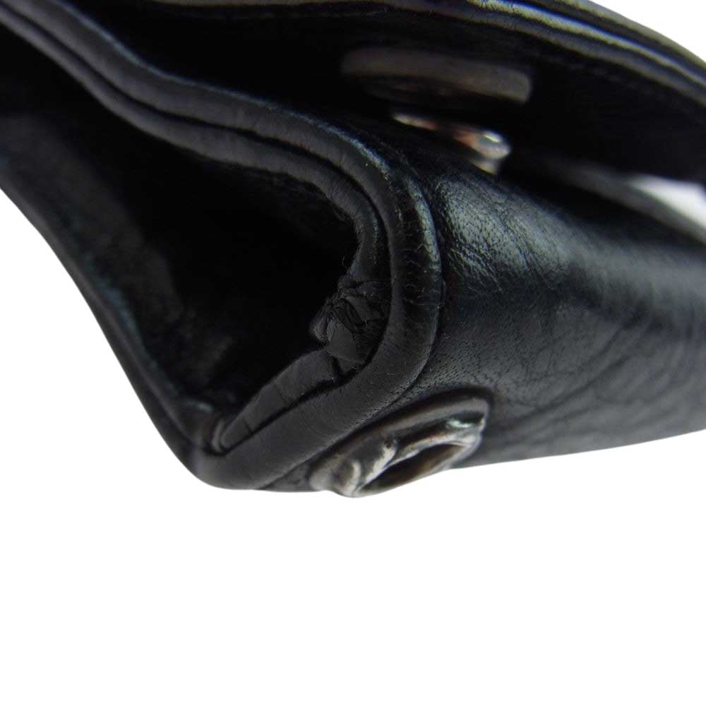 CHROME HEARTS クロムハーツ（原本無） 3 FOLD HEAVY LEATHER WALLET レザー 3フォールド クロスボタン 三つ折り コンパクト ウォレット ブラック系【中古】