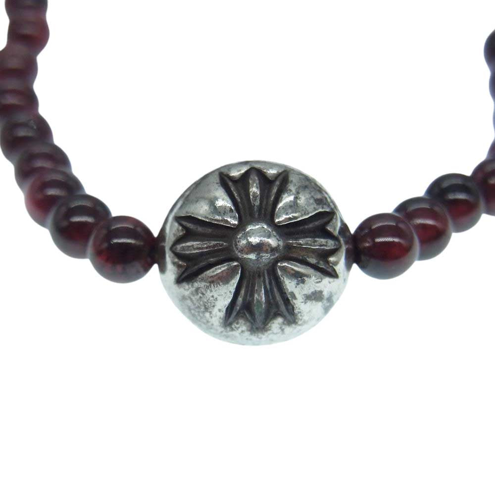 CHROME HEARTS クロムハーツ（原本有） BEADED 4MM V1 クロスボール ビーズ ネックレス チェーン パープル ブラウン系 シルバー系 40.45【中古】