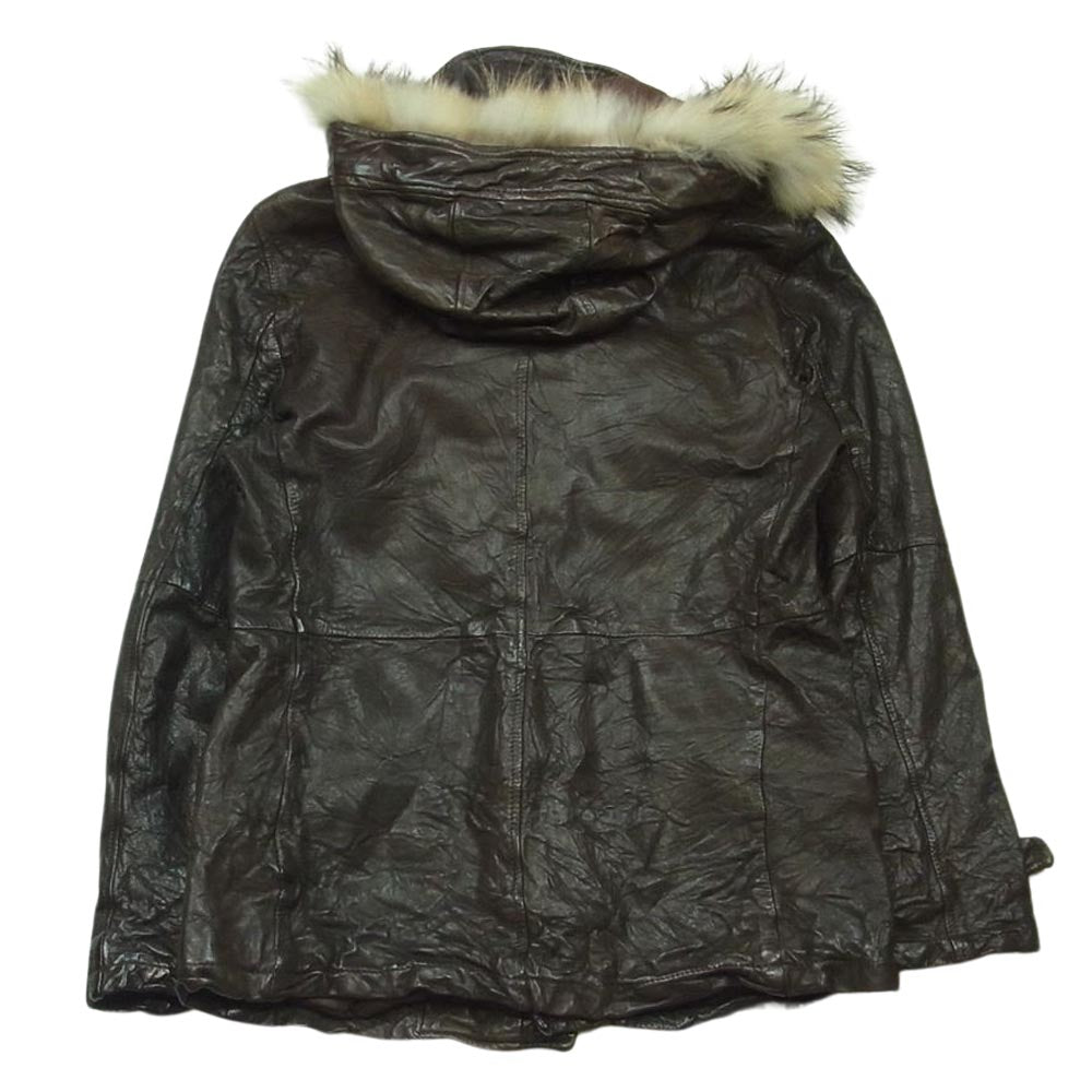 DESIGNWORKS デザインワークス 370090004 ファー フード レザー ジャケット インド製 ダークブラウン系 46【中古】