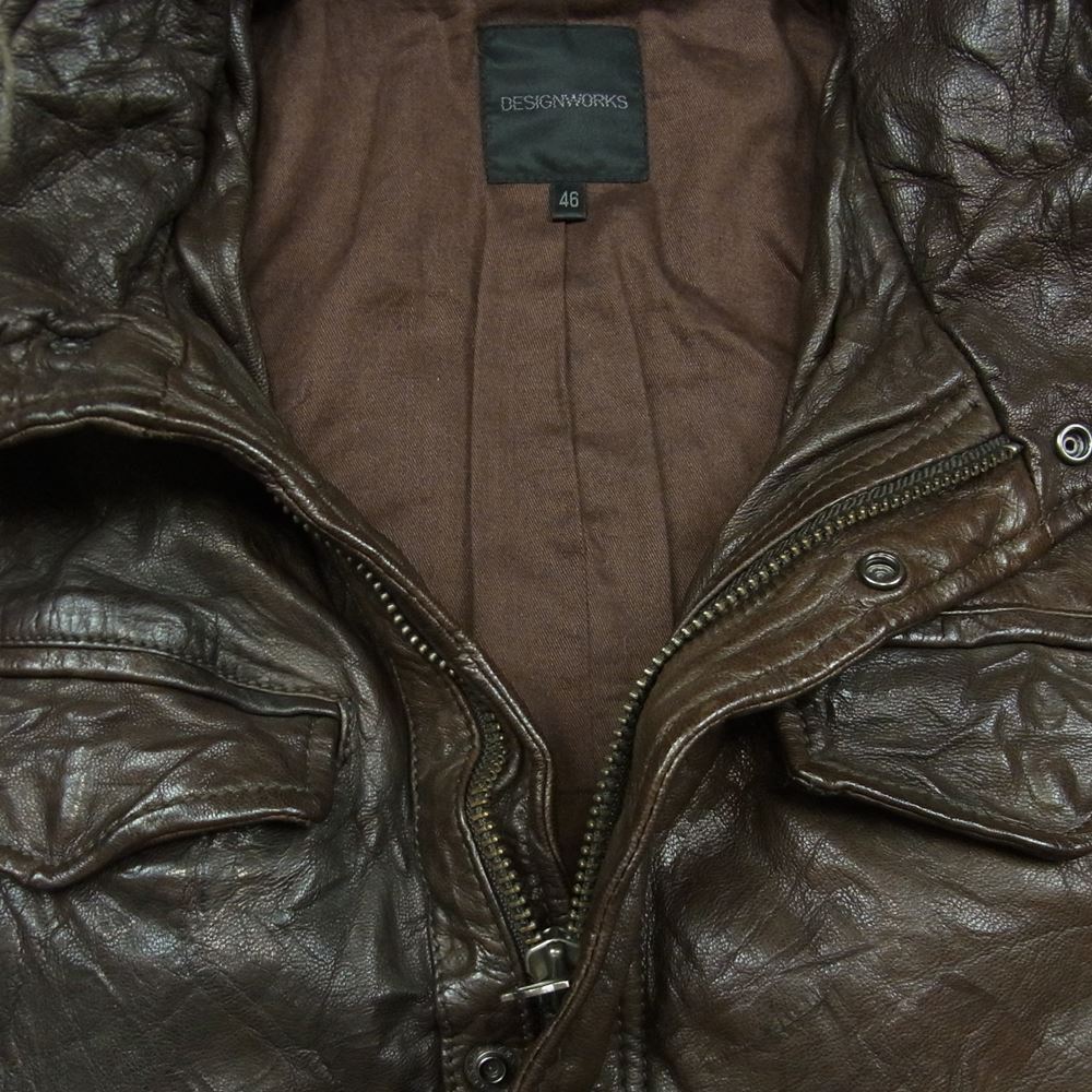 DESIGNWORKS デザインワークス 370090004 ファー フード レザー ジャケット インド製 ダークブラウン系 46【中古】