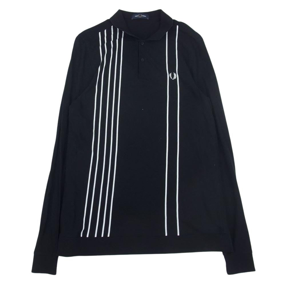FRED PERRY フレッドペリー ポロシャツ ロゴ刺繍 長袖 ブラック系 L【中古】