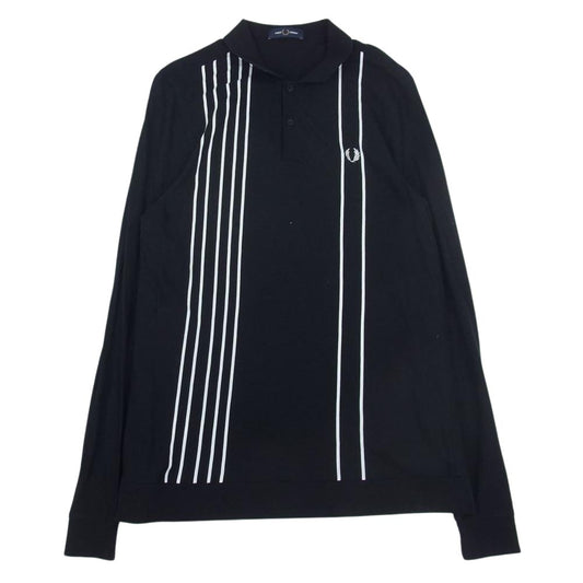 FRED PERRY フレッドペリー ポロシャツ ロゴ刺繍 長袖 ブラック系 L【中古】