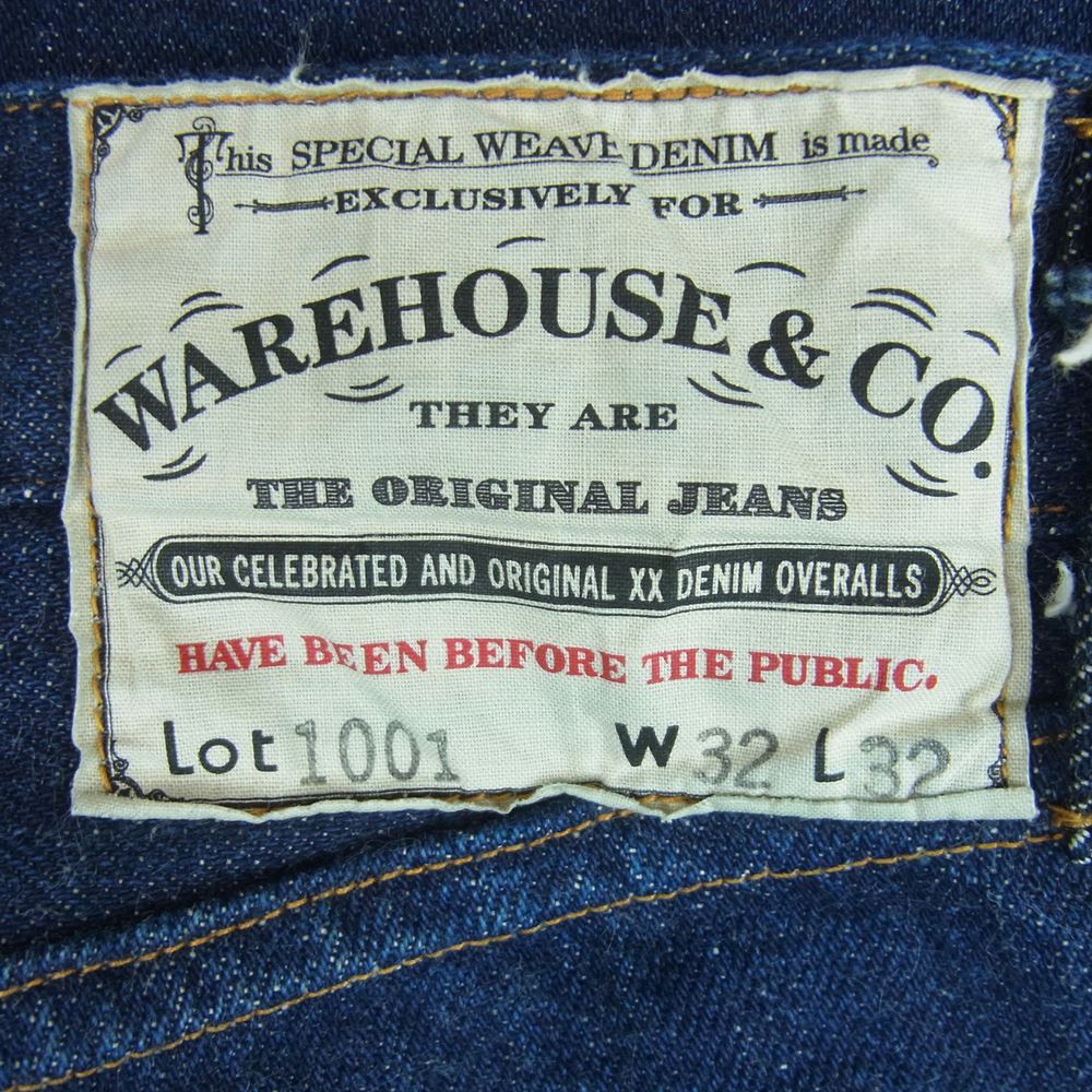 WAREHOUSE ウエアハウス 1001 1901 シンチバッグベルト デニム パンツ コットン 日本製 インディゴブルー系 W32 L32【中古】