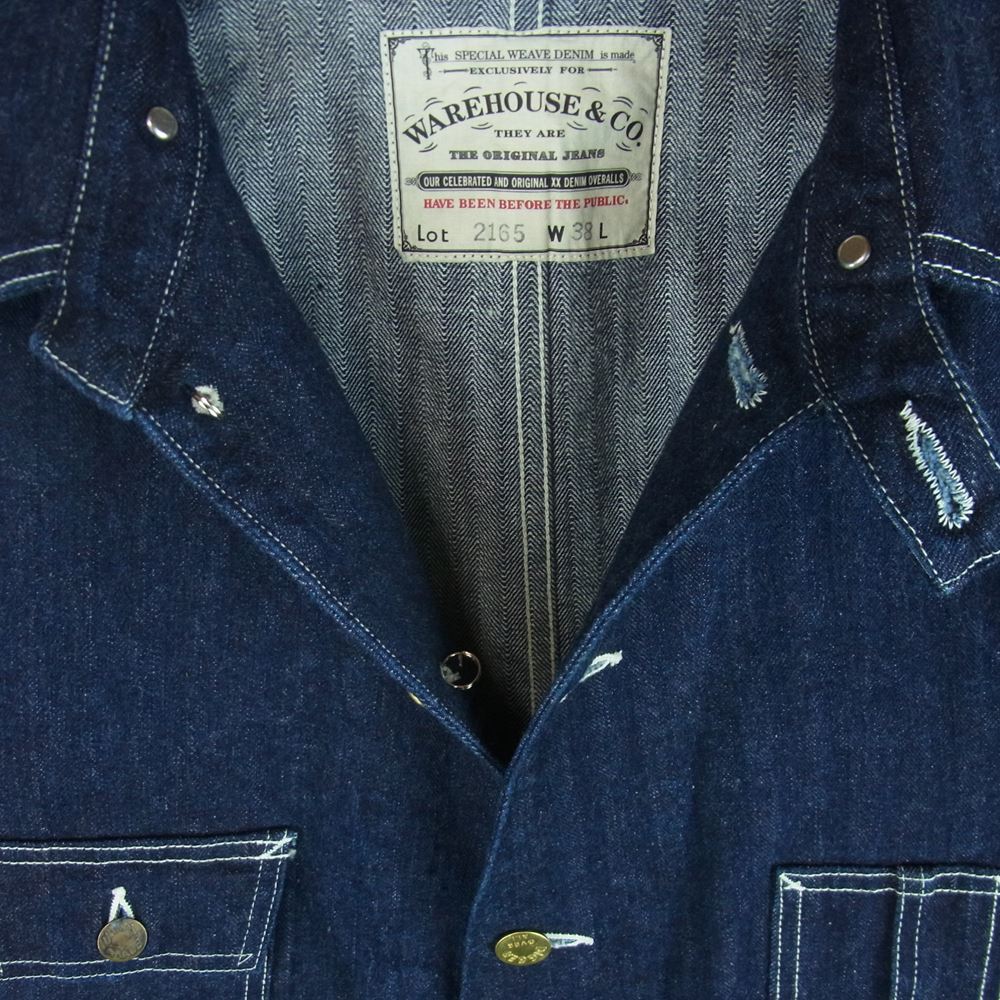 WAREHOUSE ウエアハウス Lot 2165 INDIGO HERRINGBONE COVERALL WITH CHINSTRAP インディゴ ヘリンボーン カバーオール デニム ジャケット インディゴブルー系 38【中古】