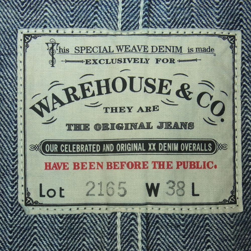 WAREHOUSE ウエアハウス Lot 2165 INDIGO HERRINGBONE COVERALL WITH CHINSTRAP インディゴ ヘリンボーン カバーオール デニム ジャケット インディゴブルー系 38【中古】