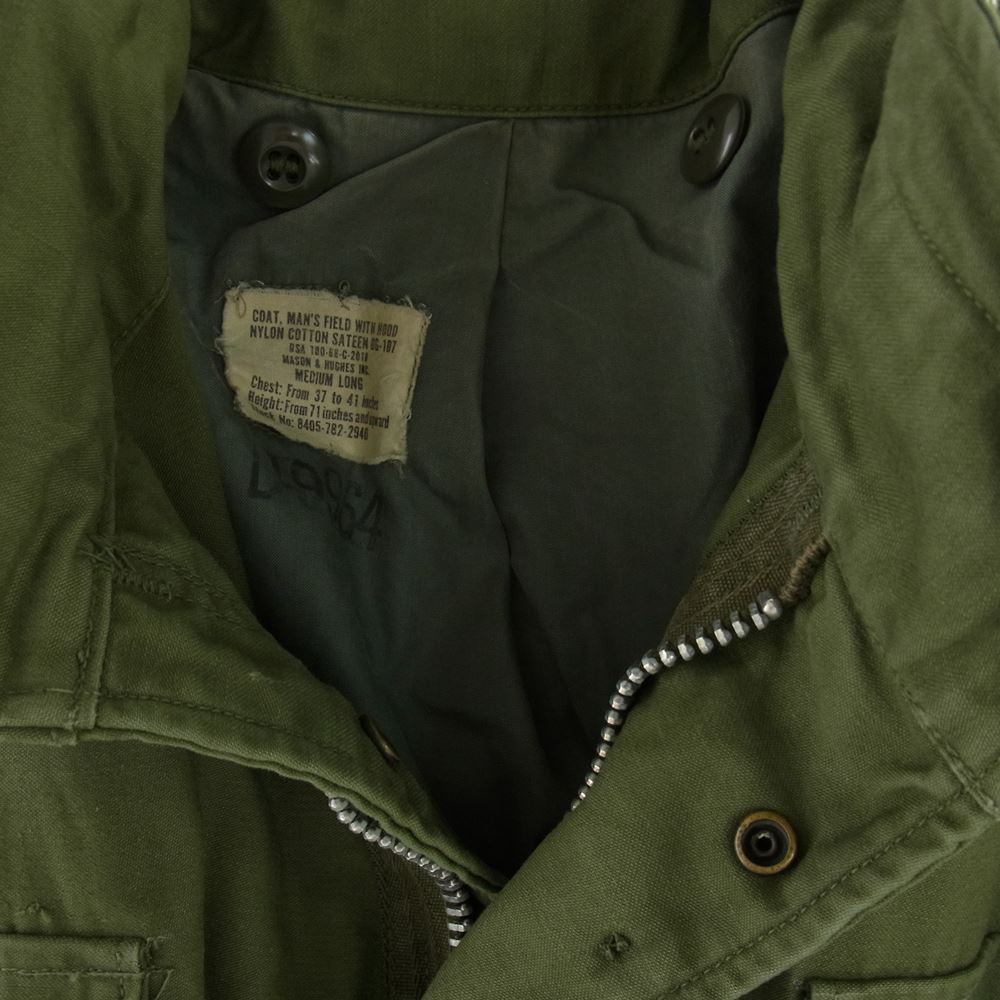 アメリカ軍 DSA 100-68-C-2018 ヴィンテージ 60s 68年製 米軍実物 U.S.ARMY M-65 グレーライナー セカンド 襟ファスナーシルバー系 フィールド ジャケット カーキ系 MEDIUM LONG【中古】