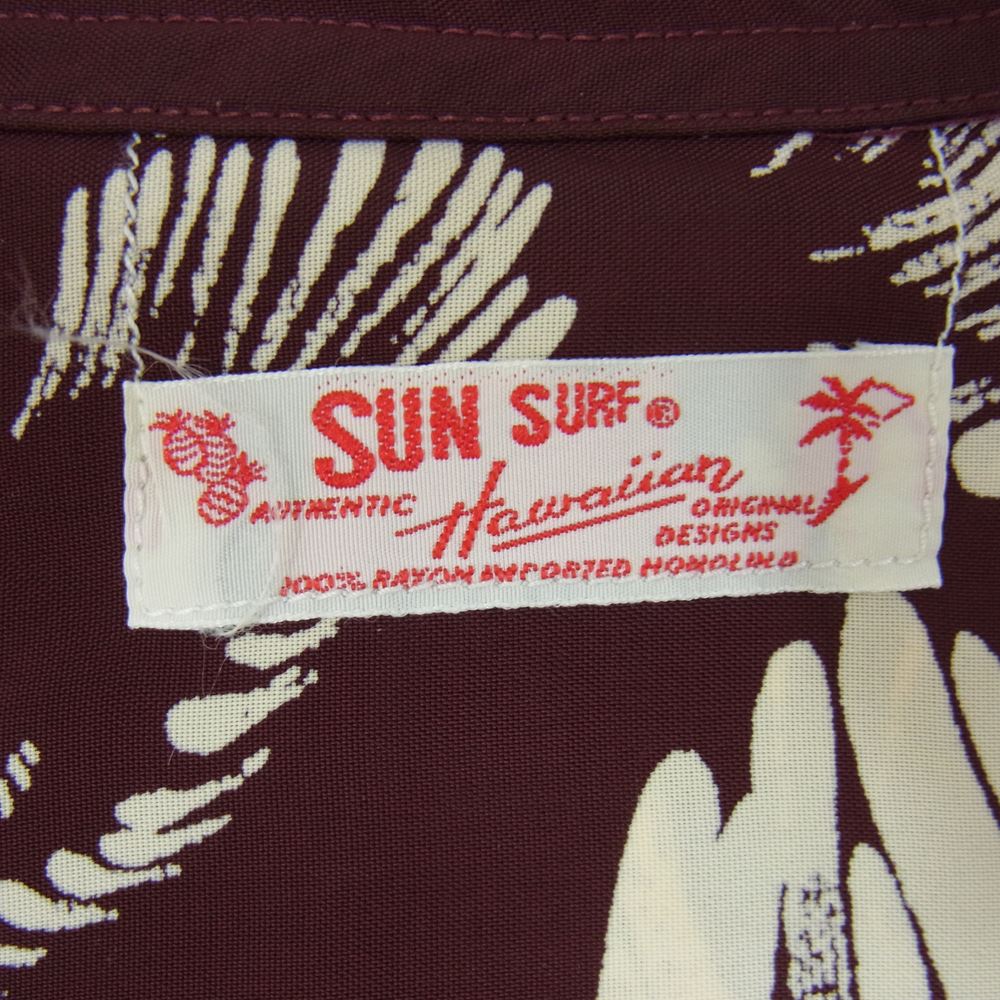 SUN SURF サンサーフ SS34459 ROOSTER ルースター 雄鶏 筆書き ハワイアンシャツ 半袖 アロハシャツ ワインレッド系 L【中古】