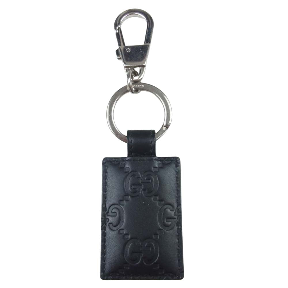 GUCCI グッチ シグネチャー レザー エンボス キーリング キーホルダー  ブラック系【中古】