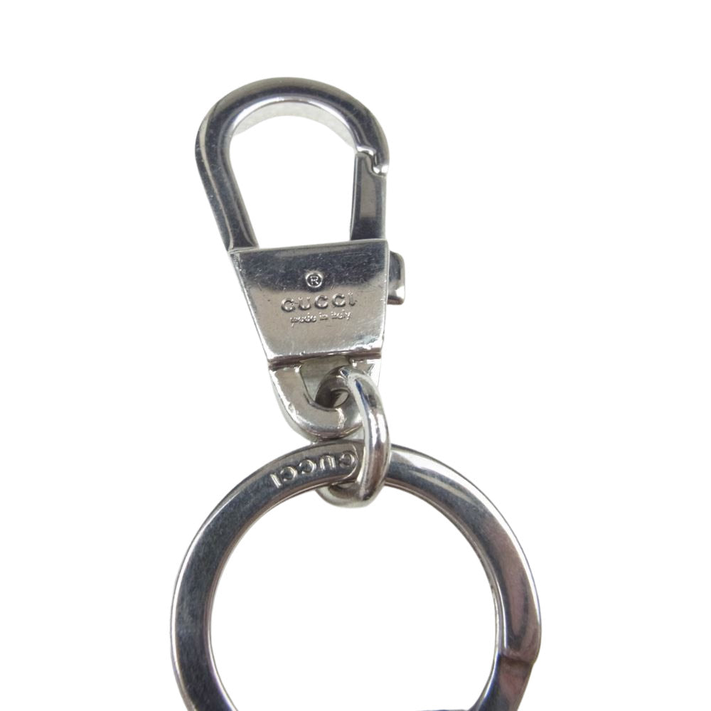 GUCCI グッチ シグネチャー レザー エンボス キーリング キーホルダー  ブラック系【中古】