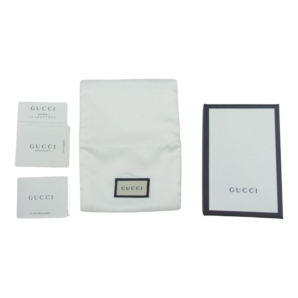 GUCCI グッチ シグネチャー レザー エンボス キーリング キーホルダー  ブラック系【中古】