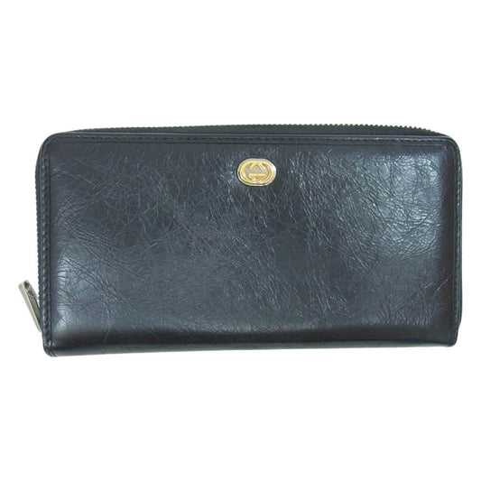 GUCCI グッチ 575988-0416 インターロッキングG レザー ラウンドファスナー 長財布 ブラック系【中古】
