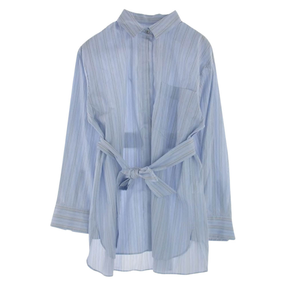 エブール  3410700318 ブランデーストライプ リボン ブラウス 長袖シャツ ブルー系 38【新古品】【未使用】【中古】