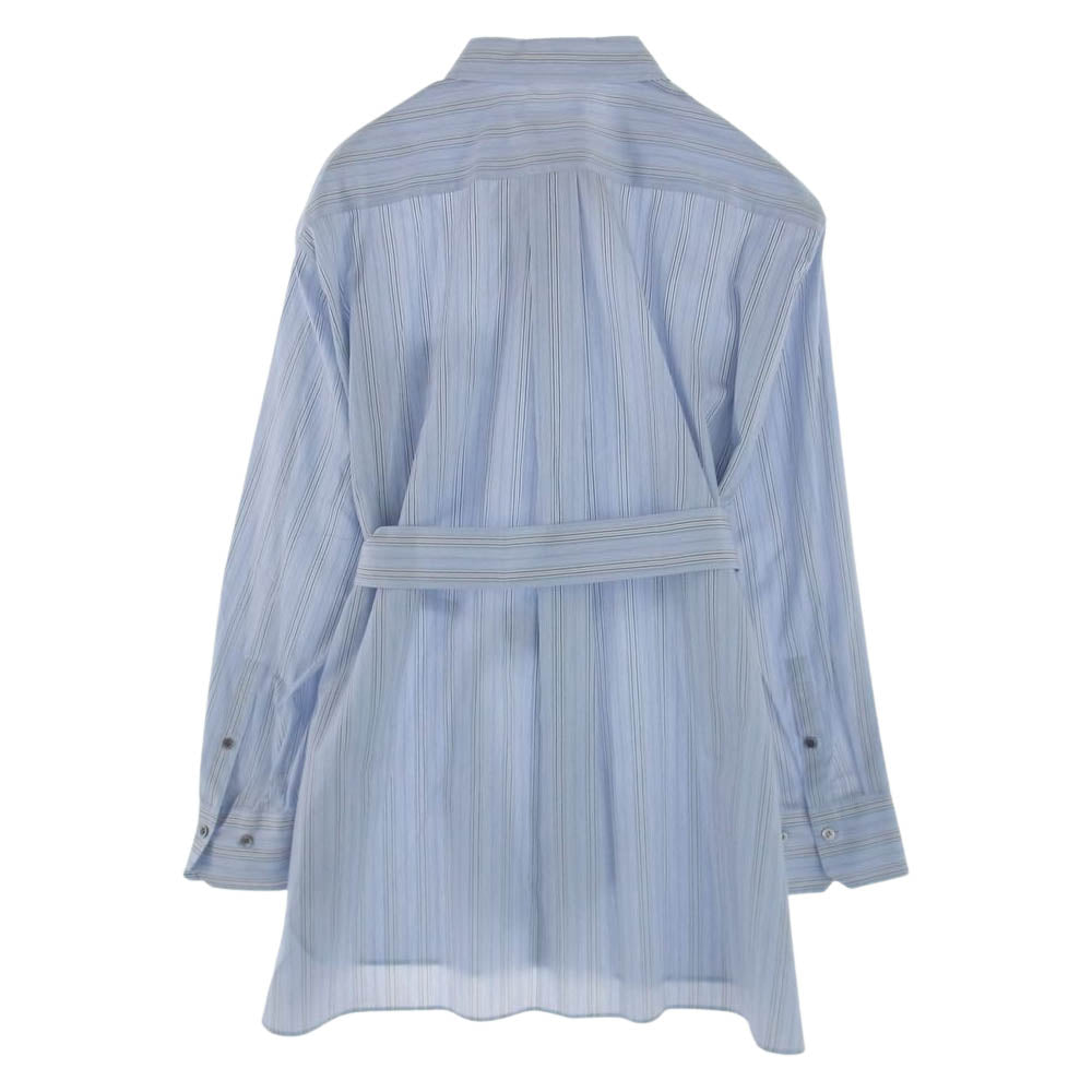 エブール  3410700318 ブランデーストライプ リボン ブラウス 長袖シャツ ブルー系 38【新古品】【未使用】【中古】