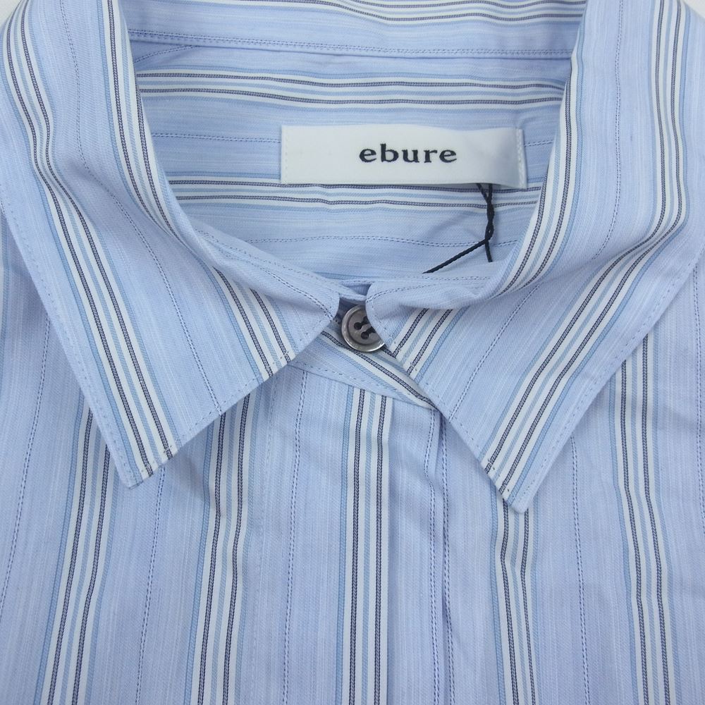 エブール  3410700318 ブランデーストライプ リボン ブラウス 長袖シャツ ブルー系 38【新古品】【未使用】【中古】