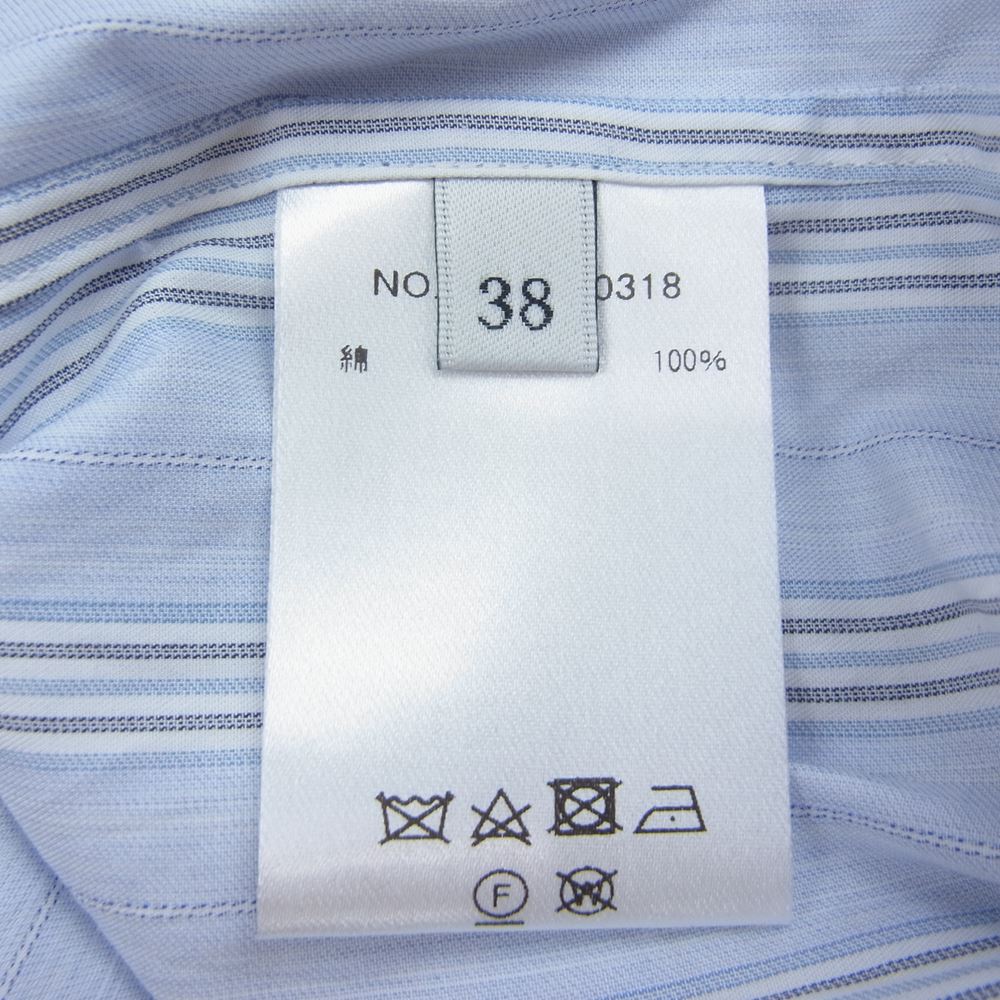 エブール  3410700318 ブランデーストライプ リボン ブラウス 長袖シャツ ブルー系 38【新古品】【未使用】【中古】