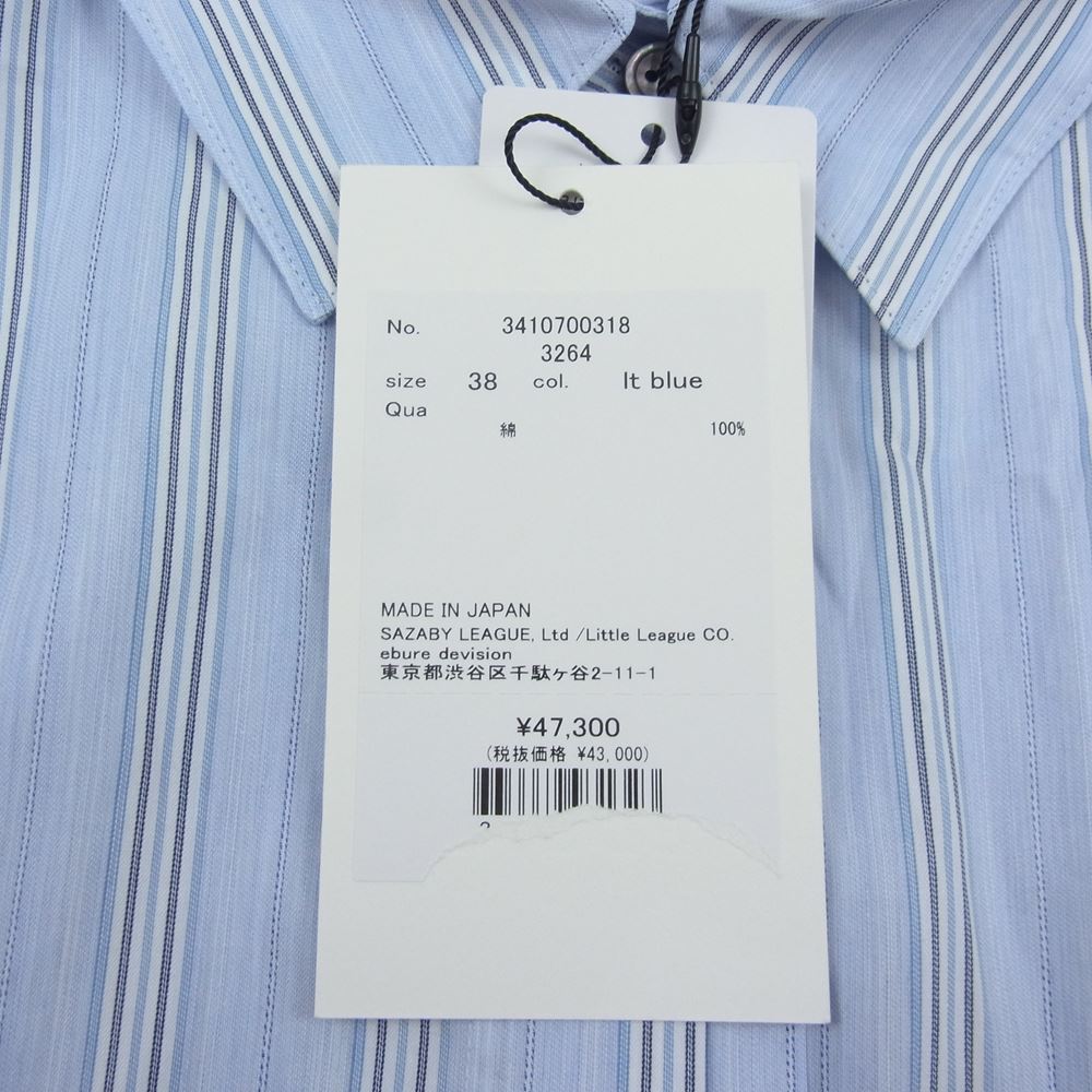 エブール  3410700318 ブランデーストライプ リボン ブラウス 長袖シャツ ブルー系 38【新古品】【未使用】【中古】