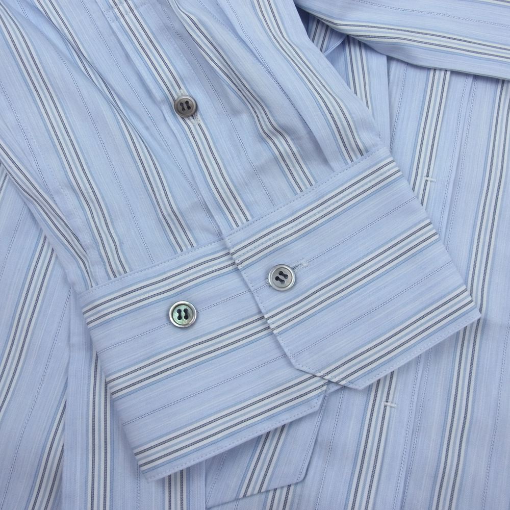 エブール  3410700318 ブランデーストライプ リボン ブラウス 長袖シャツ ブルー系 38【新古品】【未使用】【中古】