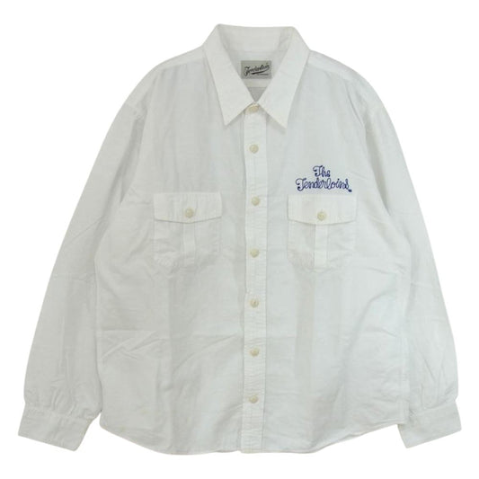 TENDERLOIN テンダーロイン T-WORK SHT L/S 刺繍 SOLID ワークシャツ スラブ 長袖 シャツ ホワイト系 L【中古】
