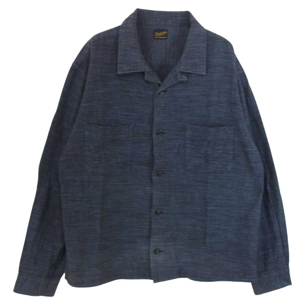 TENDERLOIN テンダーロイン 両胸ポケット 猫目ボタン オープンカラー 長袖 シャツ ネイビー系 XL【中古】