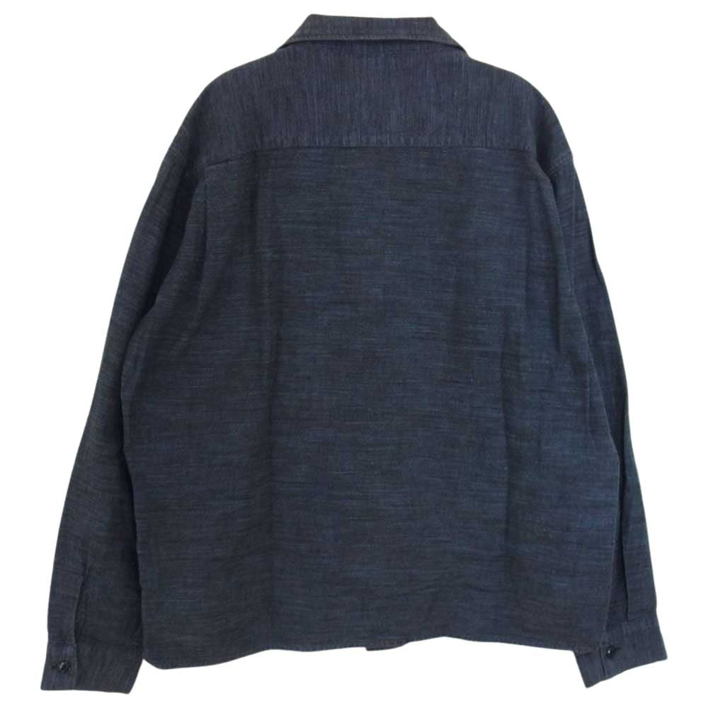 TENDERLOIN テンダーロイン 両胸ポケット 猫目ボタン オープンカラー 長袖 シャツ ネイビー系 XL【中古】