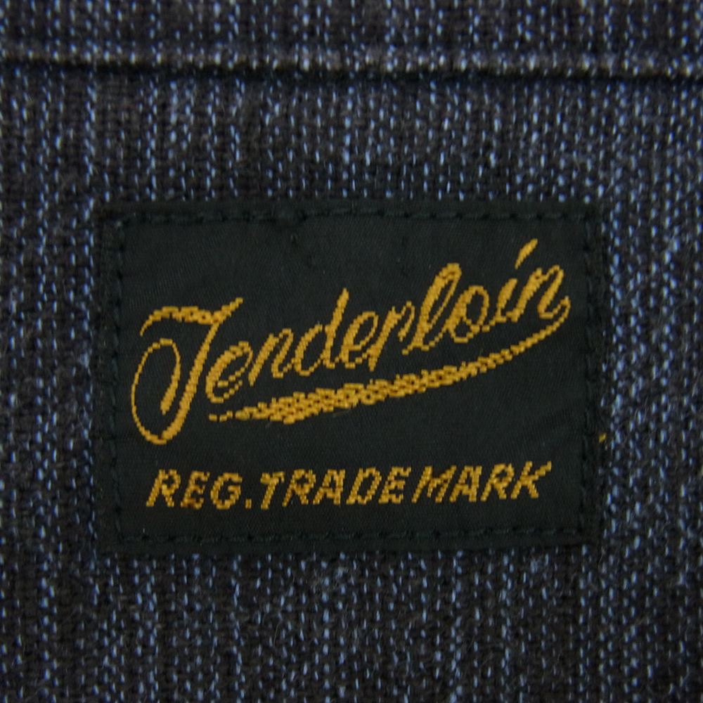 TENDERLOIN テンダーロイン 両胸ポケット 猫目ボタン オープンカラー 長袖 シャツ ネイビー系 XL【中古】