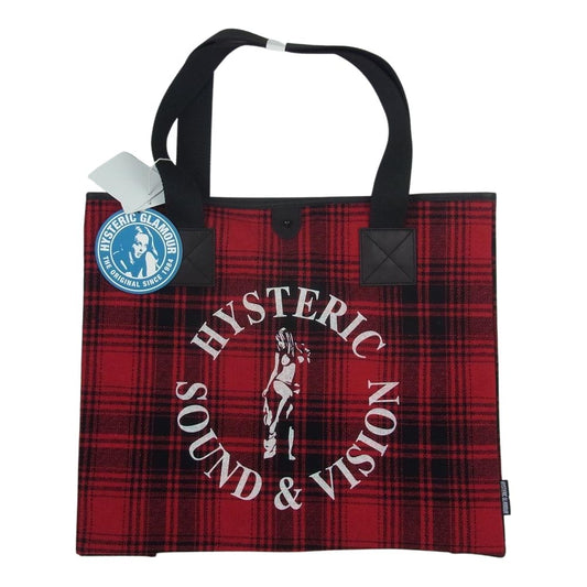 HYSTERIC GLAMOUR ヒステリックグラマー 02223QB01 CIRCLED LOGO ウール チェック トート バッグ レッド系 F【新古品】【未使用】【中古】