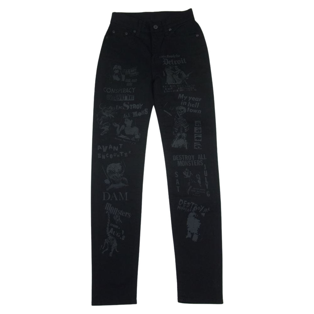 HYSTERIC GLAMOUR ヒステリックグラマー 05211AP02 ストレッチ デニム ハイウエスト プリント スリム スキニー パンツ ブラック系 25【新古品】【未使用】【中古】