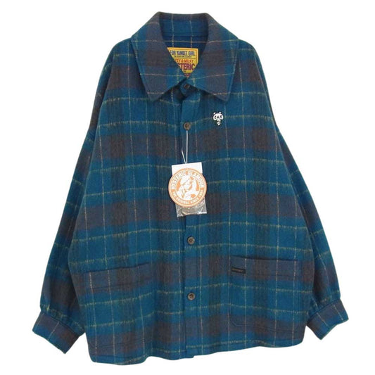 HYSTERIC GLAMOUR ヒステリックグラマー 22AW 01223AH02 SKULL PANDA 刺繍 オーバーサイズ ウール シャツ ジャケット グリーン系 FREE【新古品】【未使用】【中古】