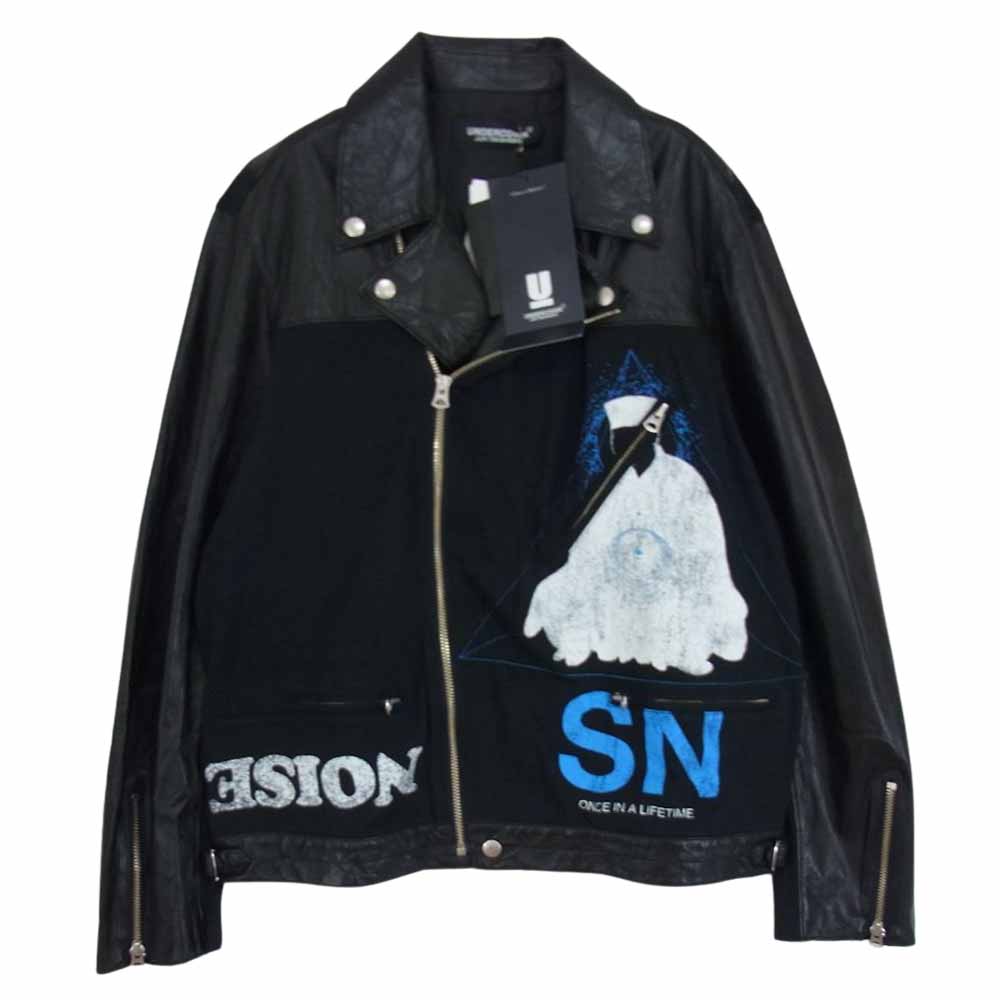 UNDERCOVER アンダーカバー 22SS UC1B4207-2 プリントCS切替 ライトレザー ライダース ジャケット ブラック系 4【美品】【中古】