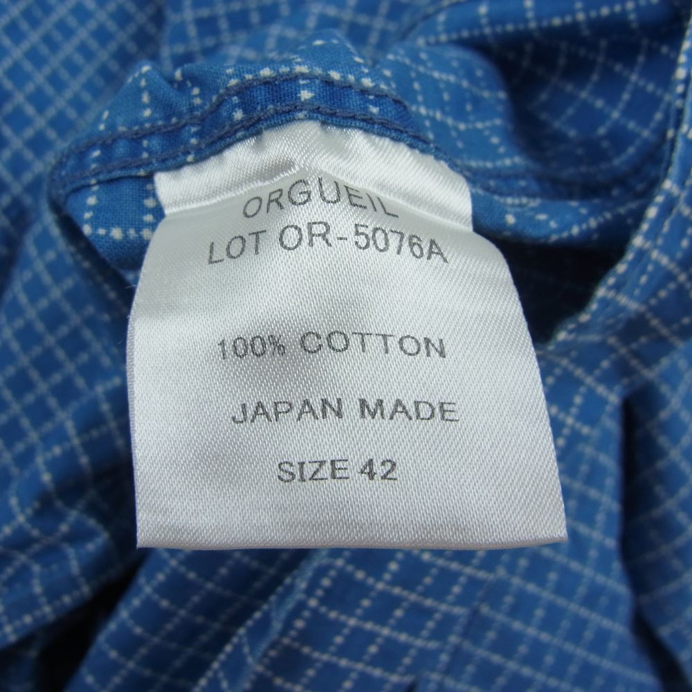 ORGUEIL オルゲイユ OR-5076A Wabash Shirt ウォバッシュ チェック 開襟 半袖 シャツ  ブルー系 42【美品】【中古】