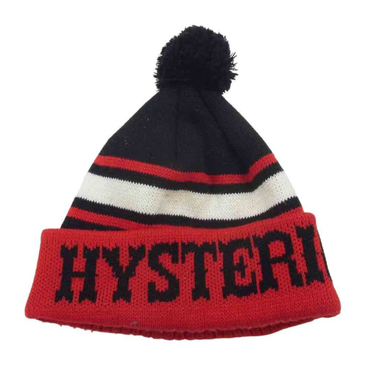 HYSTERIC GLAMOUR ヒステリックグラマー HG ニット キャップ ボンボン  ブラック系 レッド系 F【中古】