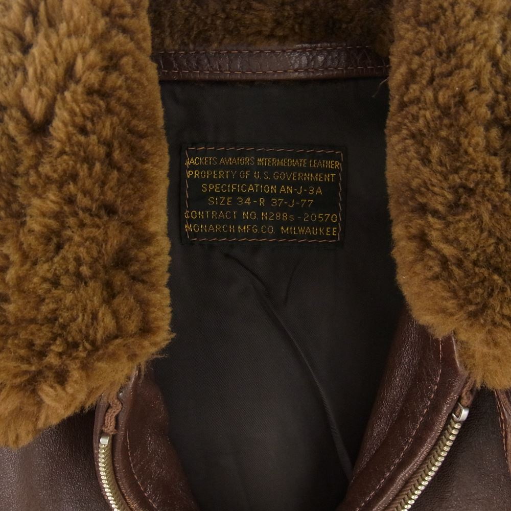 THE FEW ザフュー AN-J-3A MONARCH MFG CO 実名復刻 ボア フライト レザー ジャケット ブラウン系 34【中古】
