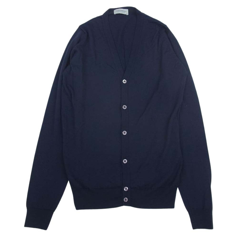 JOHN SMEDLEY ジョンスメドレー イギリス製 メリノウール ハイゲージ カーディガン ネイビー系 S【中古】