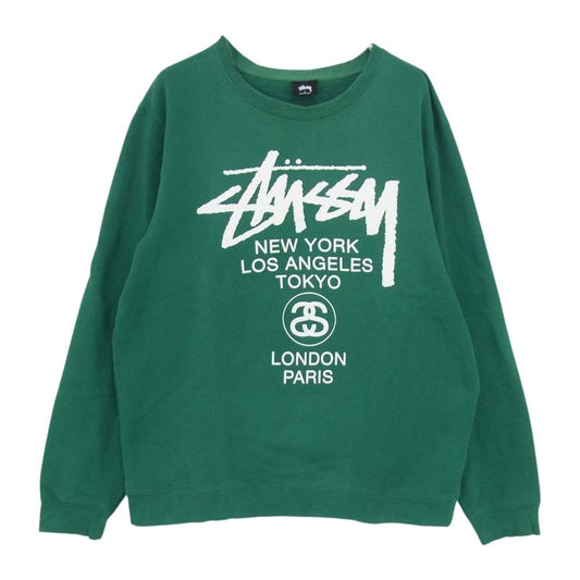 STUSSY ステューシー ストックロゴ プリント クルーネック スウェット グリーン系 L【中古】