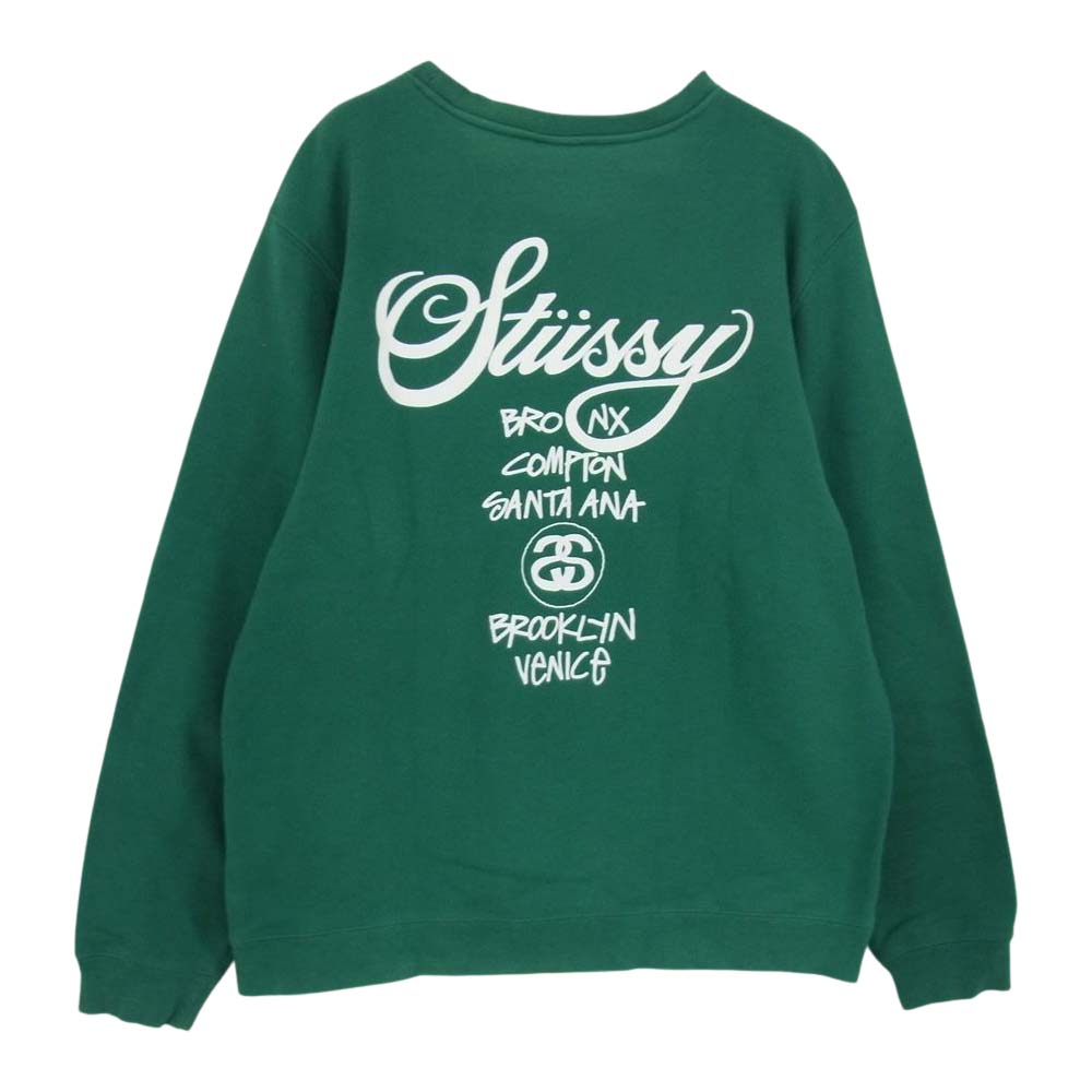 STUSSY ステューシー ストックロゴ プリント クルーネック スウェット グリーン系 L【中古】