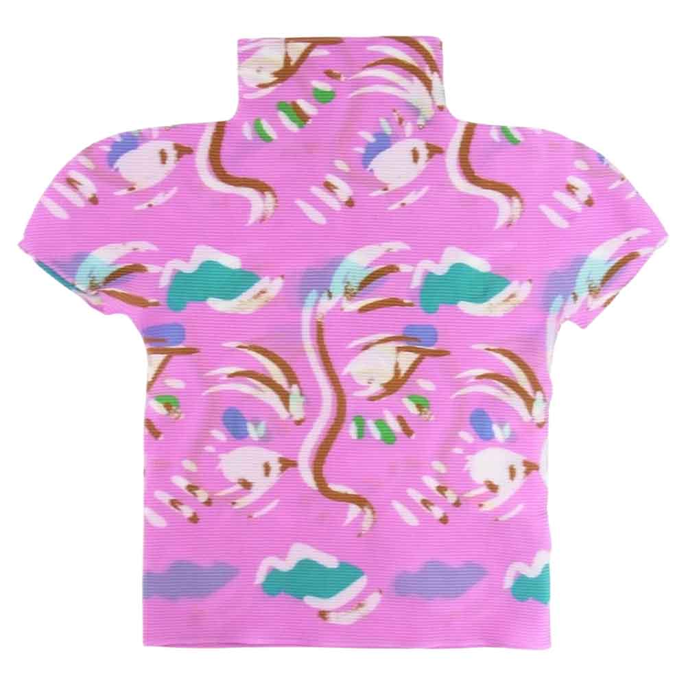 ISSEY MIYAKE イッセイミヤケ ｍe ミー MI23FK225 ボックスプリーツ 総柄 ボトルネック カットソー 半袖 パープル ピンク系 サイズ表記無【中古】