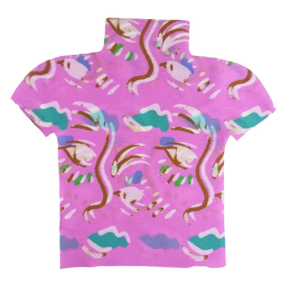 ISSEY MIYAKE イッセイミヤケ ｍe ミー MI23FK225 ボックスプリーツ 総柄 ボトルネック カットソー 半袖 パープル ピンク系 サイズ表記無【中古】