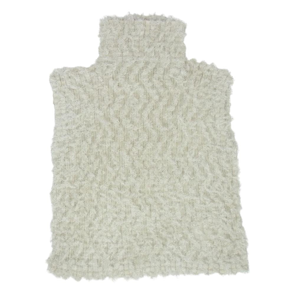 ISSEY MIYAKE イッセイミヤケ me ミー MI23FK941 プリーツ加工 シャギー ハイネック フレンチスリーブ トップス オフホワイト系 サイズ表記無【中古】