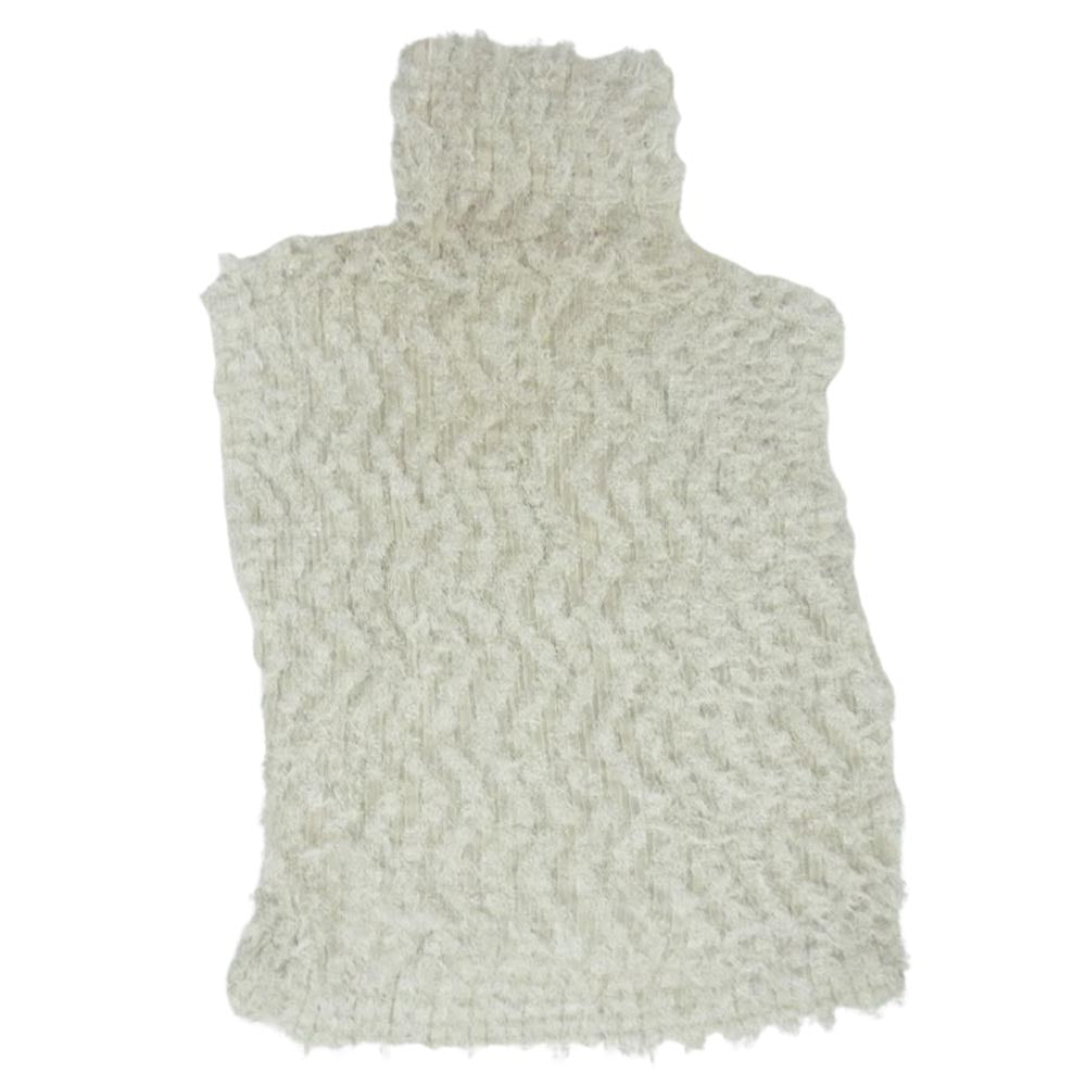 ISSEY MIYAKE イッセイミヤケ me ミー MI23FK941 プリーツ加工 シャギー ハイネック フレンチスリーブ トップス オフホワイト系 サイズ表記無【中古】