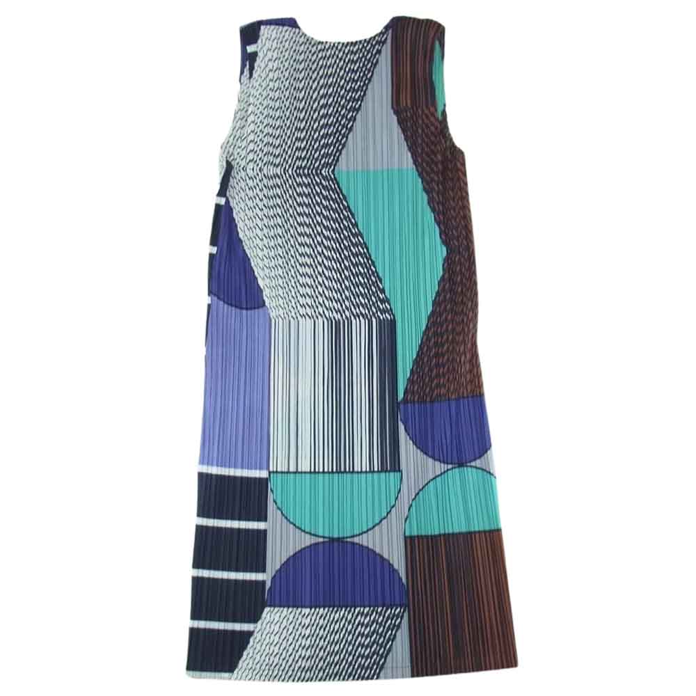 PLEATS PLEASE プリーツプリーズ イッセイミヤケ PP91-JH676 プリーツ加工 総柄 ノースリーブ マルチカラー ワンピース ブルー系 2【美品】【中古】