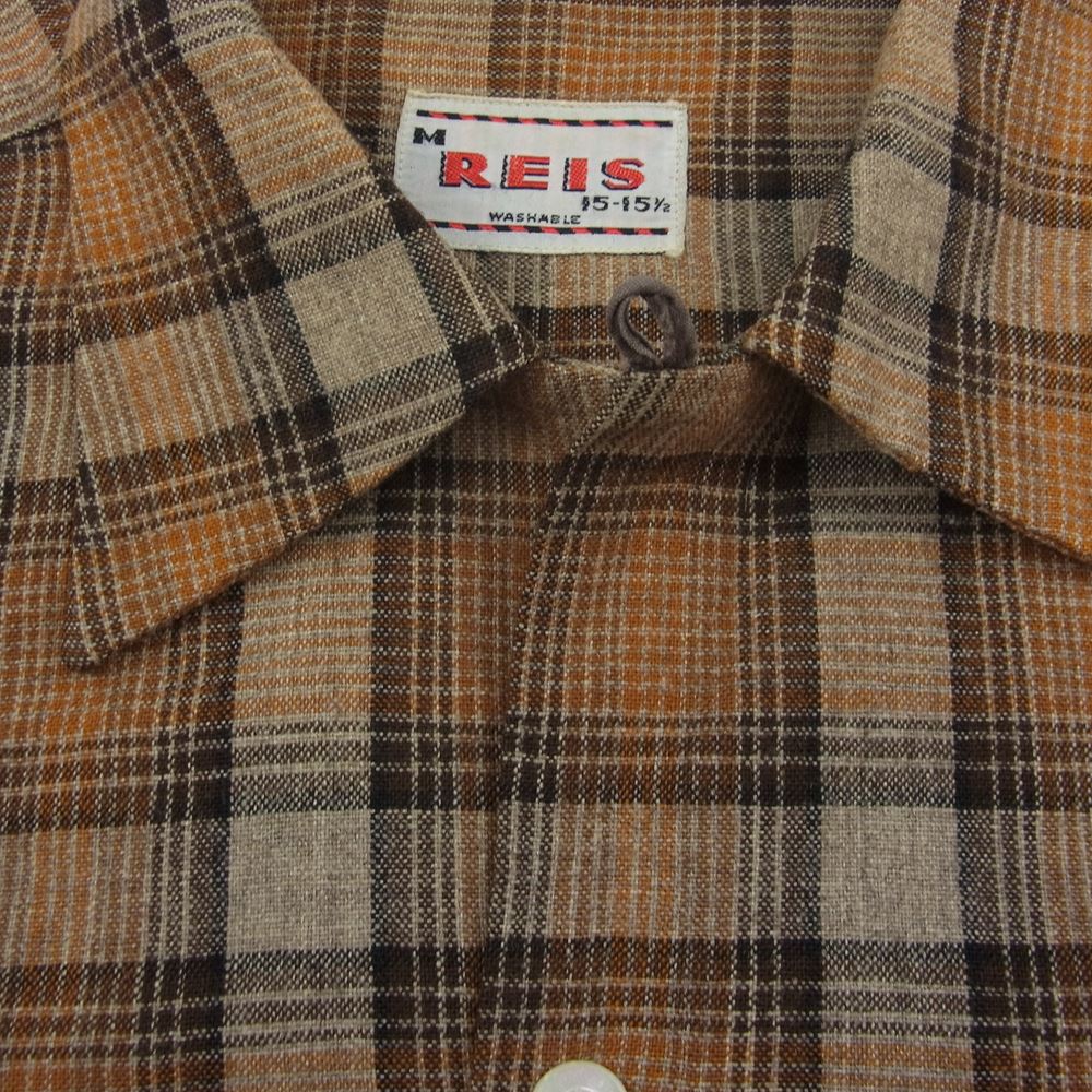 ヴィンテージ  60s REIS ウール チェック オープンカラー シャツ ブラウン系 M【中古】