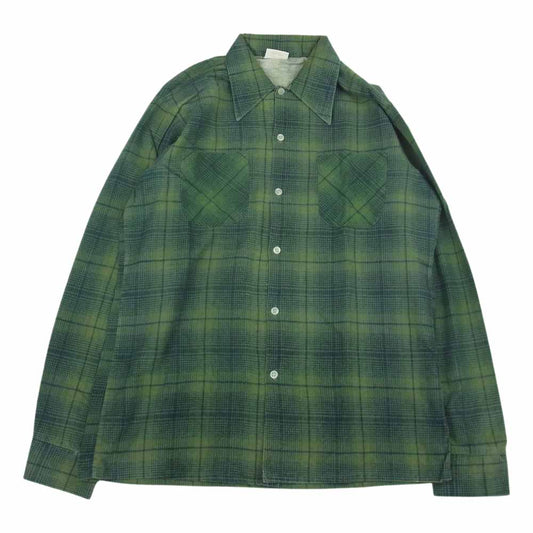 キングスロード ヴィンテージ 70‘s チェック オープンカラー シャツ 長袖 グリーン系 M【中古】