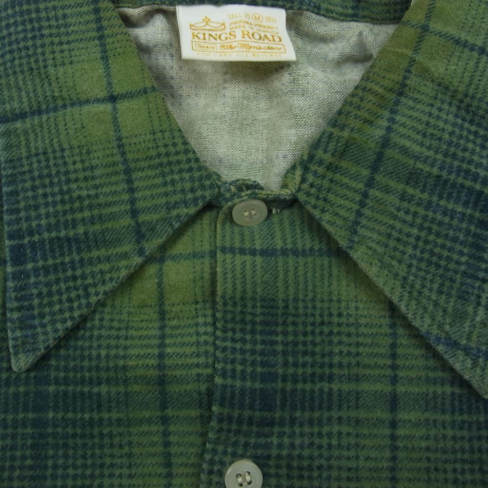キングスロード ヴィンテージ 70‘s チェック オープンカラー シャツ 長袖 グリーン系 M【中古】